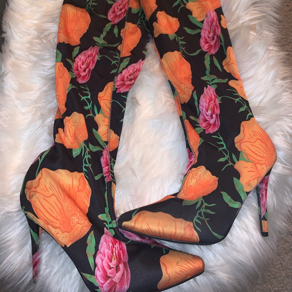 Orange floral boots
